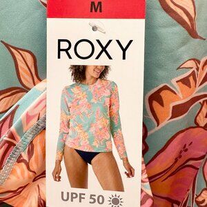 Roxy Women's Sun Swim Shirt Size M Tropical Orange Rashguard UPF 50+ Quick-Dry